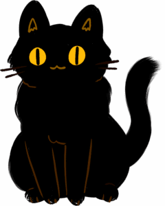 Black cat with yellow eyes.