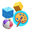 Games with dice, ball, and paint icon